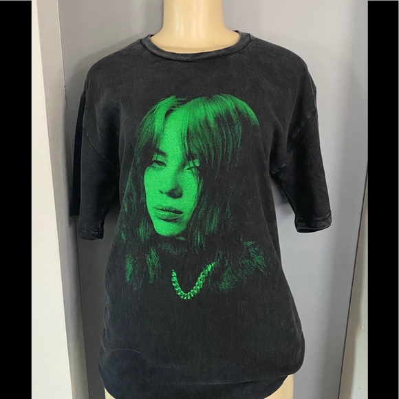 Tops - Women Billie Eilish Green Face Vintage Fade Shirt